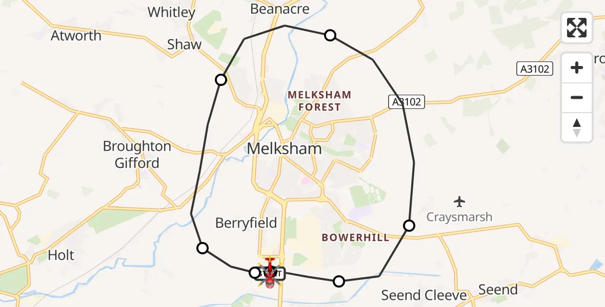 Flight route Air Ambulance Helicopter Wiltshire Air Ambulance - Wiltshire Air Ambulance, 18 July 2026, 15:14