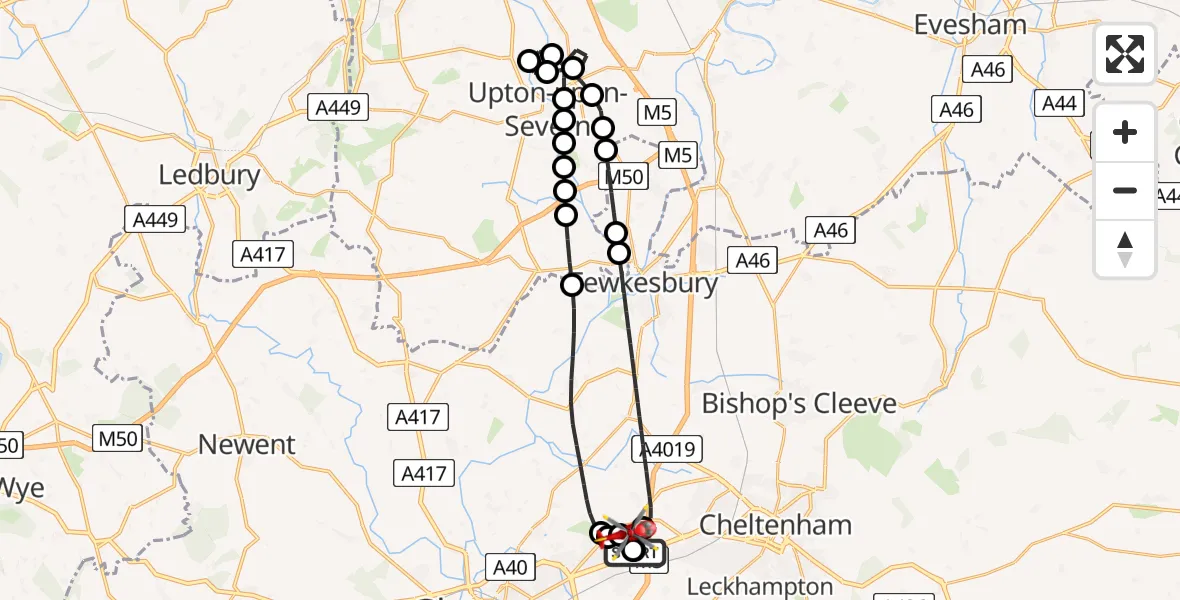 Flight route Air Ambulance Helicopter Gloucestershire Airport - Gloucestershire Airport, 18 July 2026, 15:16