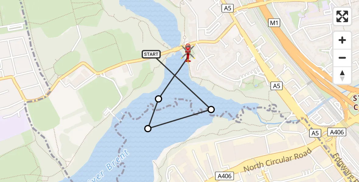 Flight route Air Ambulance Helicopter West Hendon - West Hendon, 18 July 2026, 15:30
