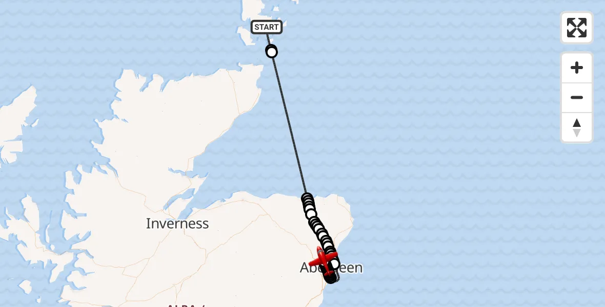 Flight route Air Ambulance Aircraft North Atlantic Ocean - Aberdeen International Airport, 18 July 2026, 15:34