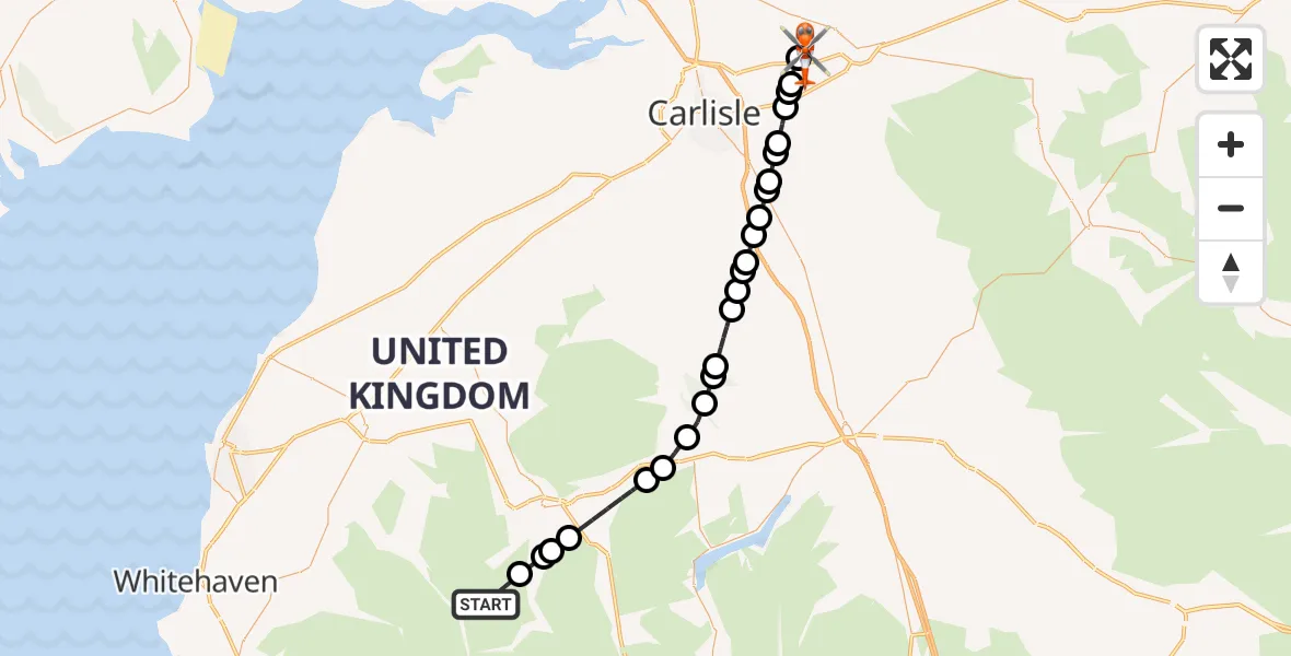 Flight route Coastguard Helicopter Above Derwent - Carlisle Lake District Airport, 18 July 2026, 15:35