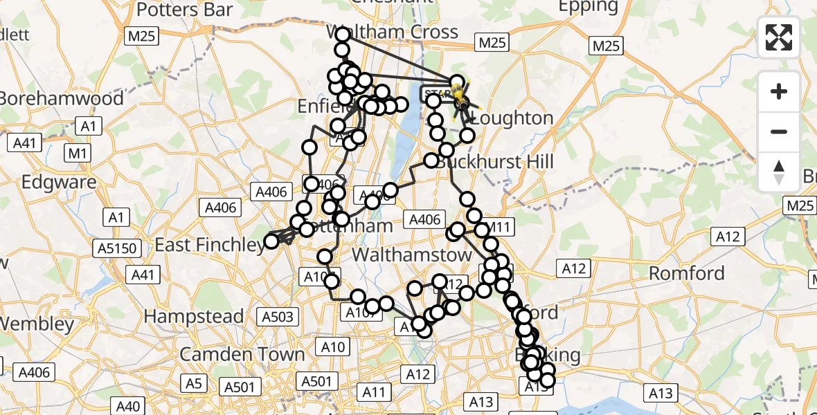 Flight route Police Helicopter Sewardstonebury - Metropolitan Police Air Support Unit Lippitts Hill, 18 July 2026, 15:50