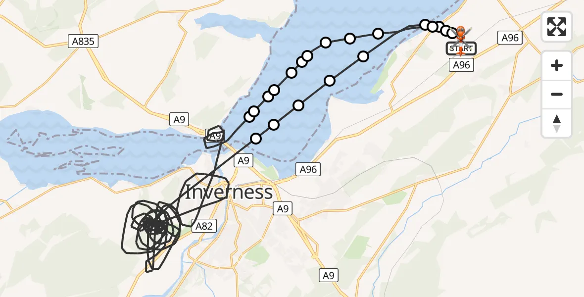 Flight route Coastguard Helicopter Inverness Airport - Inverness Airport, 18 July 2026, 16:04