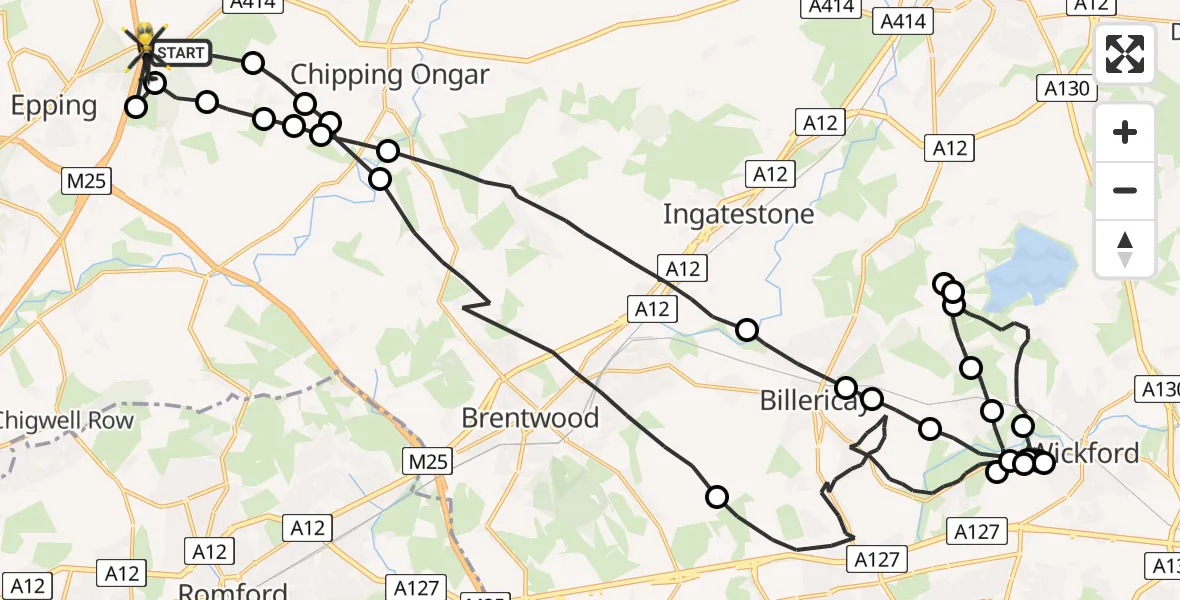 Flight route Police Helicopter North Weald Airfield - Coopersale, 18 July 2026, 16:25