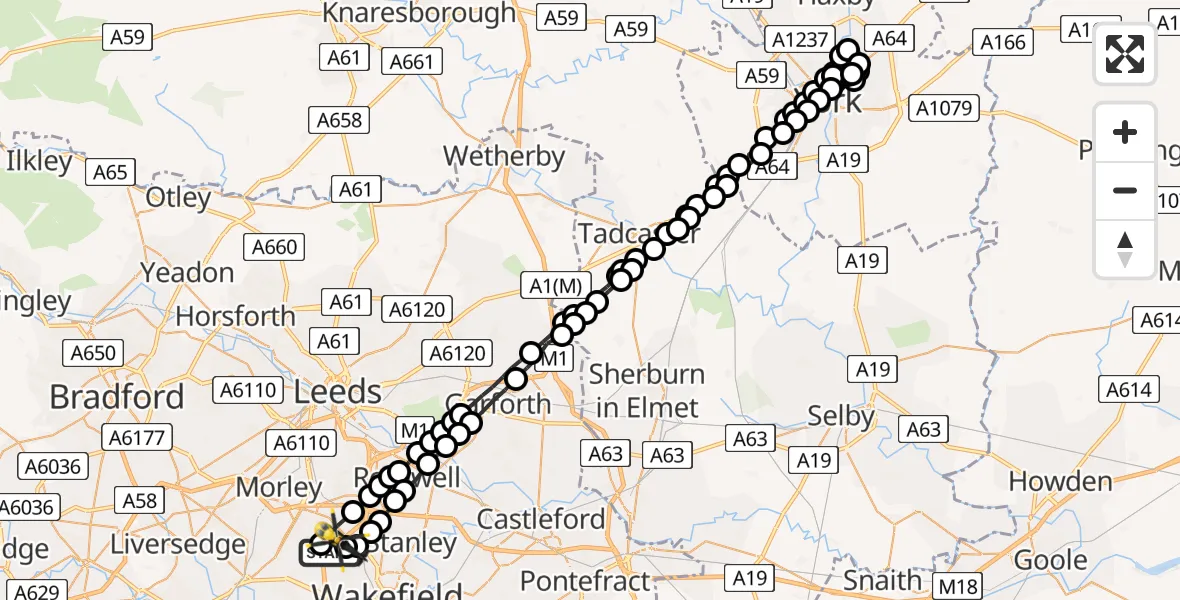 Flight route Police Helicopter East Ardsley - East Ardsley, 18 July 2026, 16:47