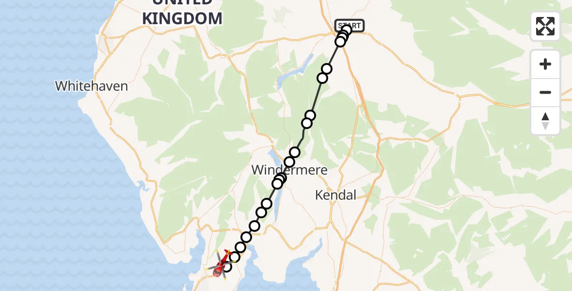 Flight route Air Ambulance Helicopter Penrith - Pennington, 18 July 2026, 17:00
