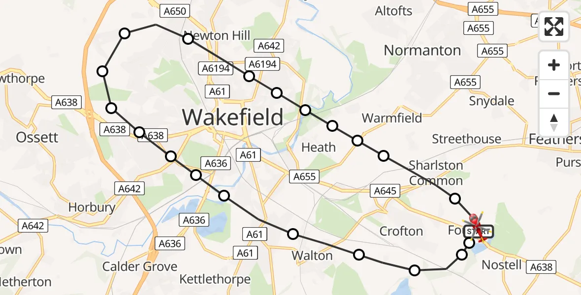Flight route Air Ambulance Helicopter YAA Nostell Helicopter Port - YAA Nostell Helicopter Port, 18 July 2026, 17:06
