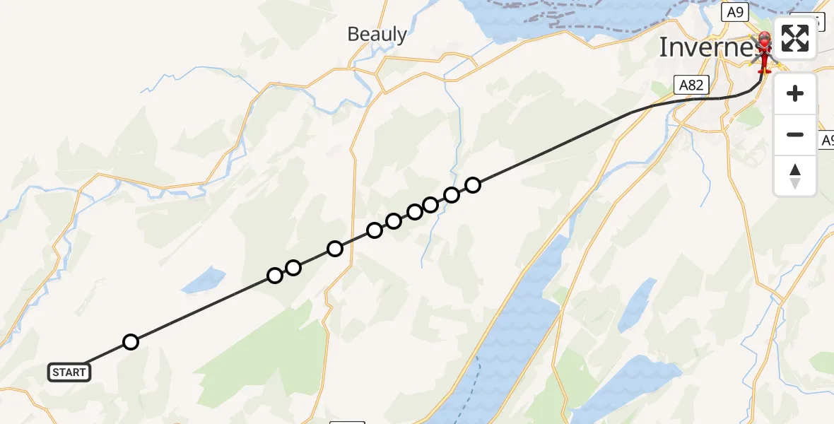 Flight route Air Ambulance Helicopter Buntait - Inverness, 18 July 2026, 17:09