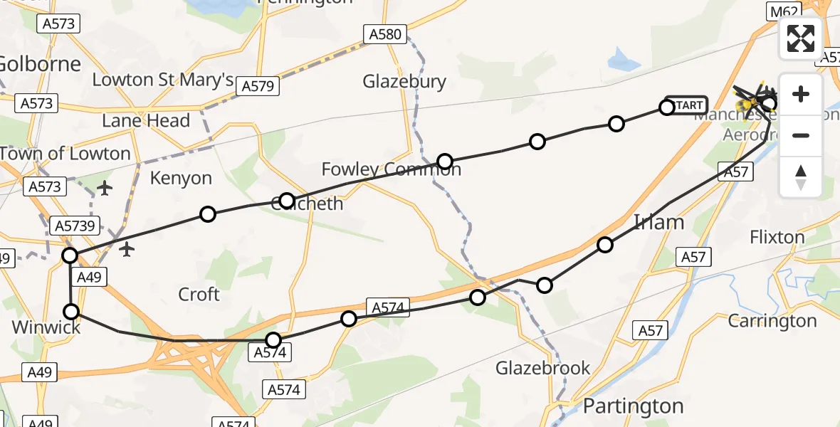 Flight route Police Helicopter Irlam - Manchester Barton Aerodrome, 18 July 2026, 17:13