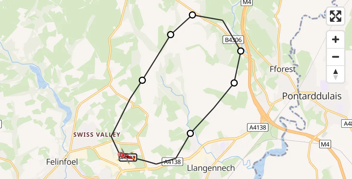 Flight route Air Ambulance Helicopter Dafen - Dafen, 18 July 2026, 17:18