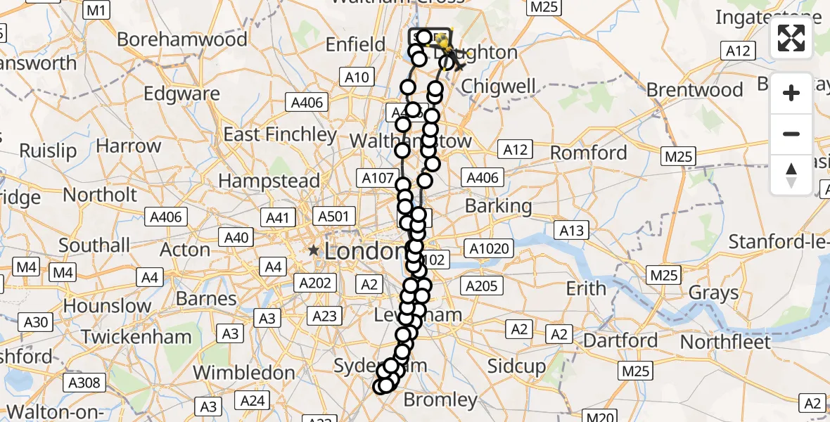 Flight route Police Helicopter Sewardstonebury - Sewardstonebury, 18 July 2026, 17:22