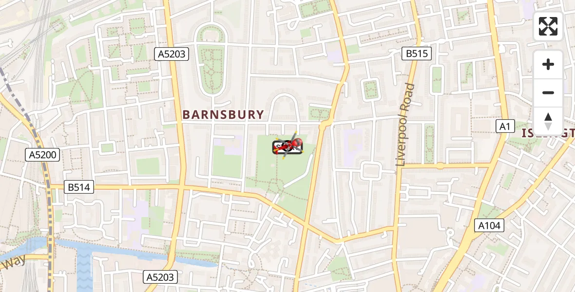 Flight route Air Ambulance Helicopter Barnsbury - Barnsbury, 18 July 2026, 17:27