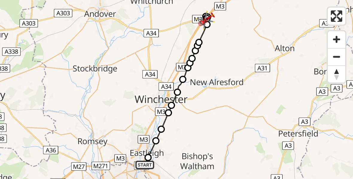 Flight route Air Ambulance Helicopter Southampton Airport - Basingstoke and Deane, 18 July 2026, 18:09