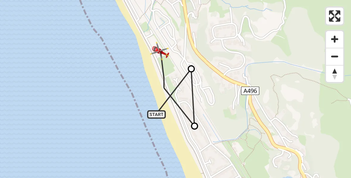 Flight route Air Ambulance Helicopter Barmouth - Llanaber, 18 July 2026, 18:19