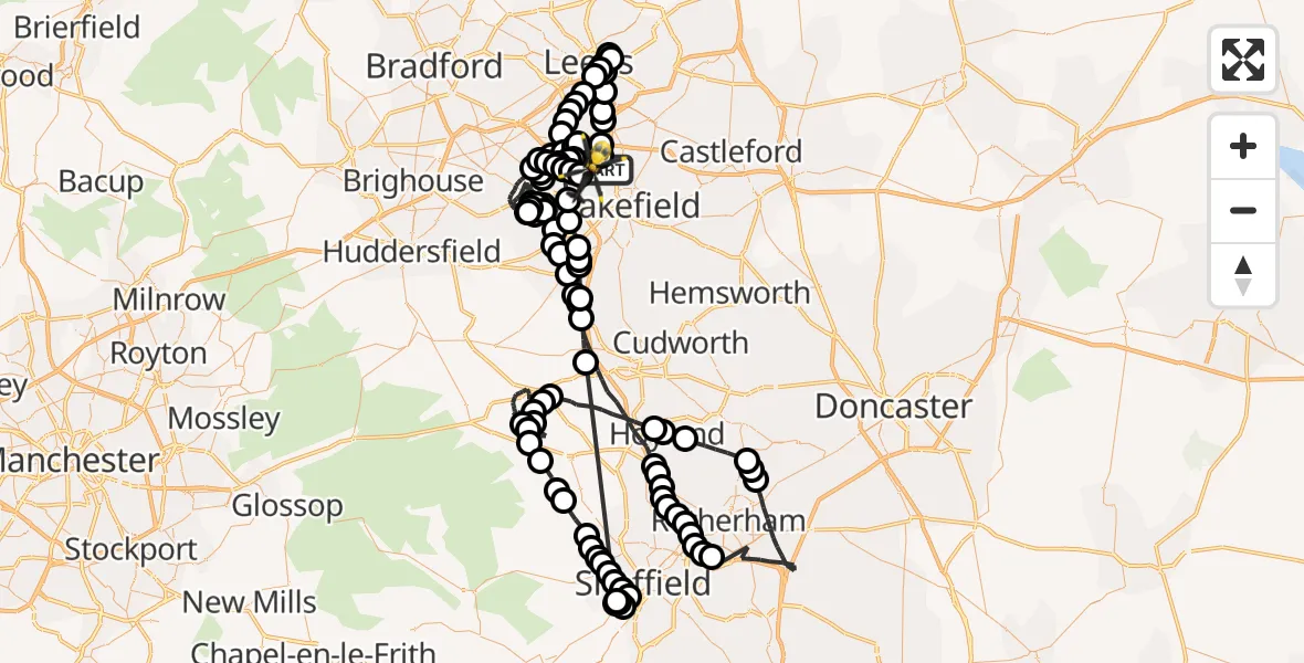 Flight route Police Helicopter Carr Gate - East Ardsley, 18 July 2026, 18:27