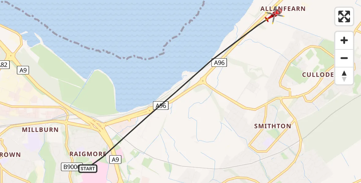 Flight route Air Ambulance Helicopter Inverness - Inverness, 18 July 2026, 18:30