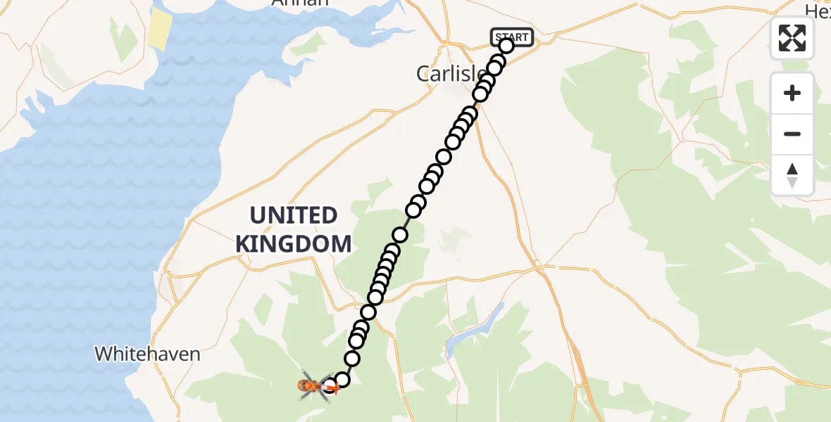 Flight route Coastguard Helicopter Carlisle Lake District Airport - Buttermere, 18 July 2026, 18:34