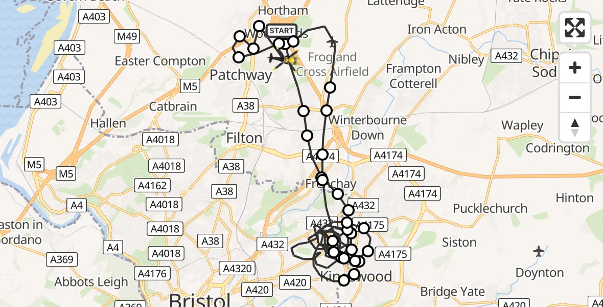 Flight route Police Helicopter Woodlands - Bristol, 18 July 2026, 18:42