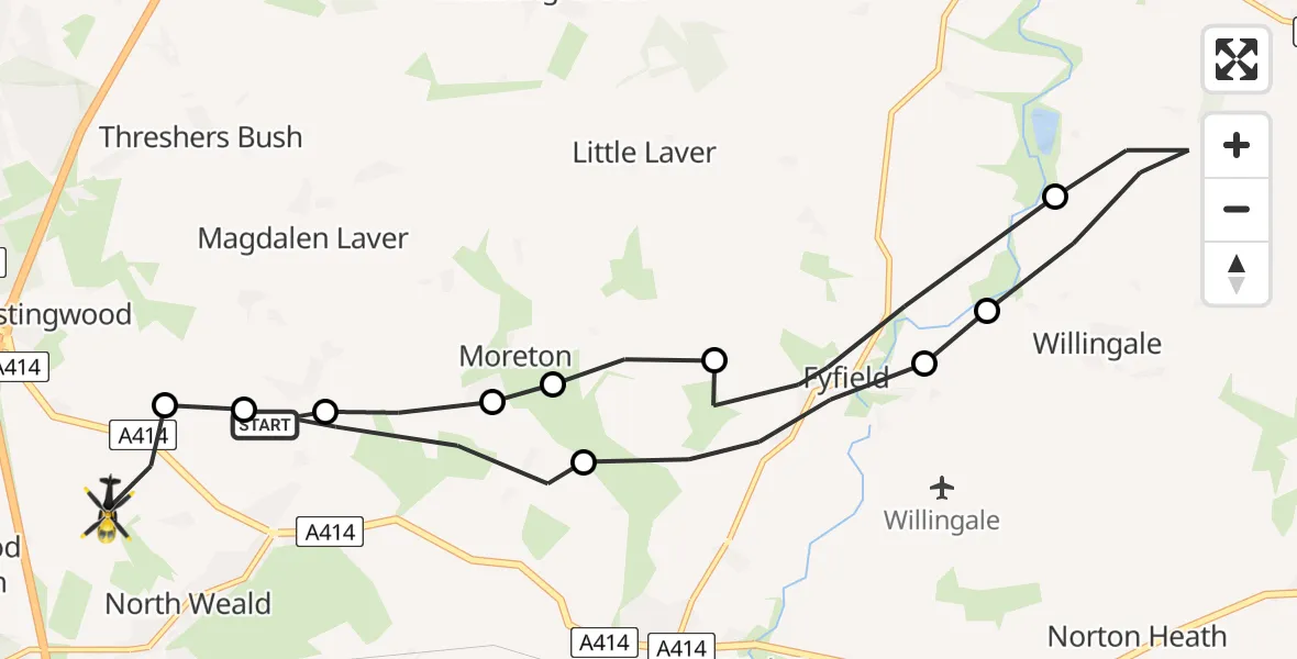 Flight route Police Helicopter Epping Forest - North Weald Airfield, 18 July 2026, 18:48
