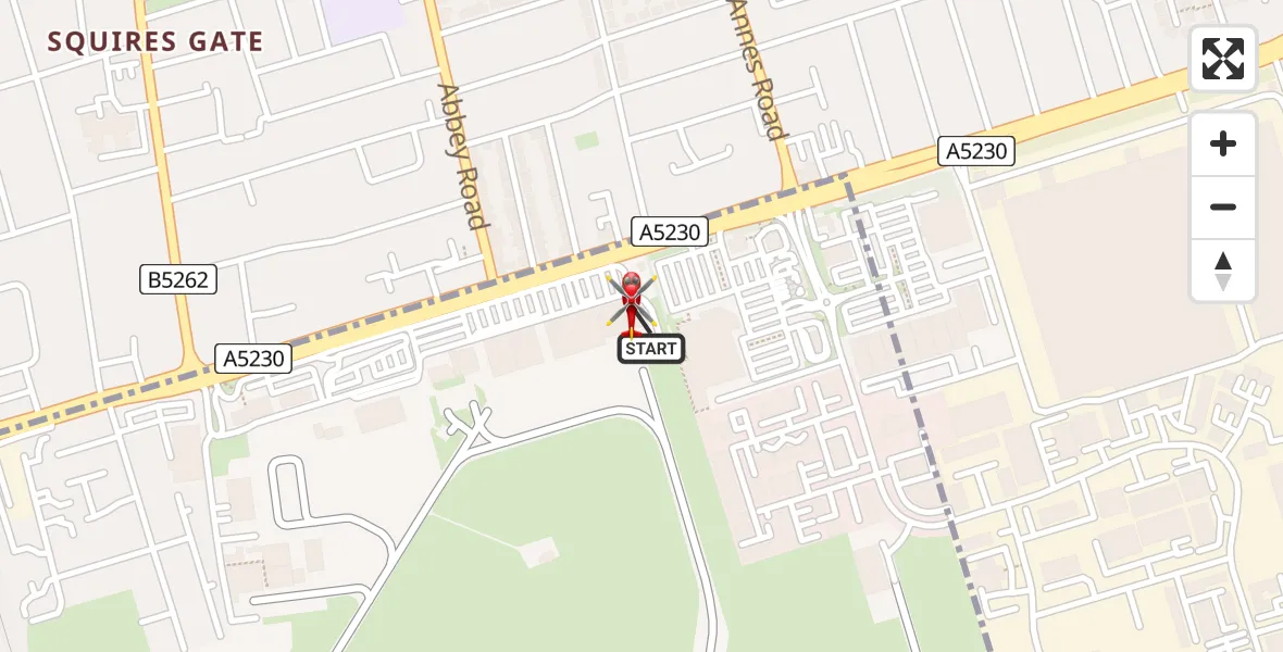 Flight route Air Ambulance Helicopter Blackpool Airport - Blackpool Airport, 18 July 2026, 19:07