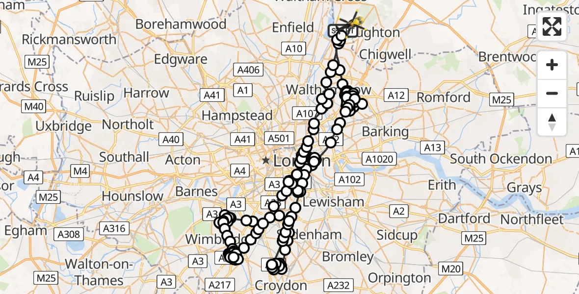 Flight route Police Helicopter Chingford - Metropolitan Police Air Support Unit Lippitts Hill, 18 July 2026, 19:21