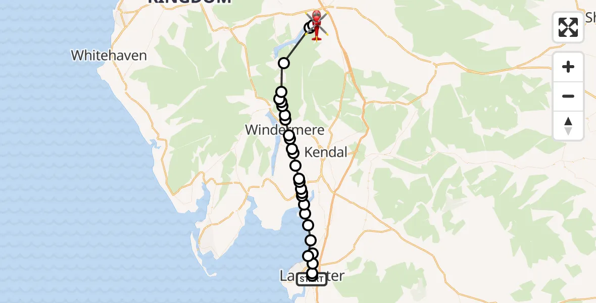 Flight route Air Ambulance Helicopter Lancaster General - Askham, 18 July 2026, 19:31