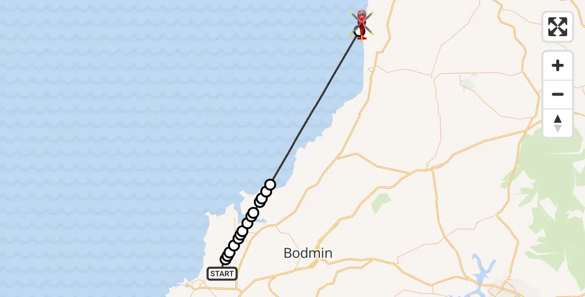 Flight route Air Ambulance Helicopter Cornwall Airport Newquay - Morwenstow, 18 July 2026, 19:38