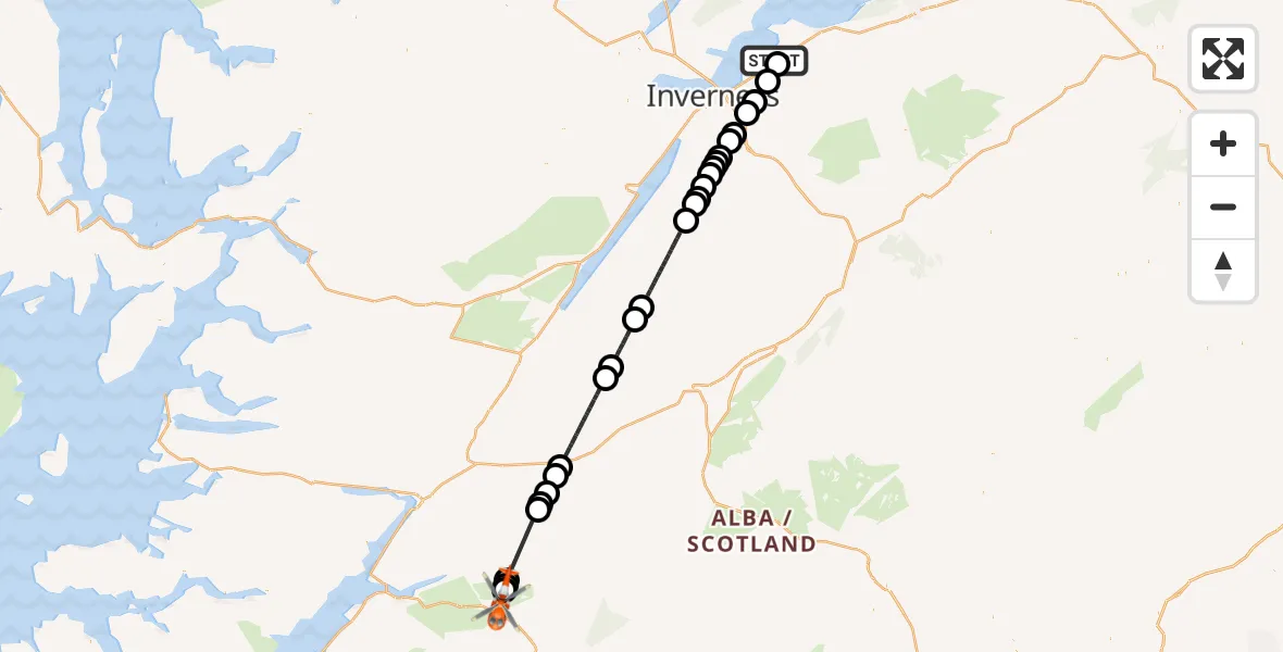 Flight route Coastguard Helicopter Inverness Airport - Coire Garbh, 18 July 2026, 19:41