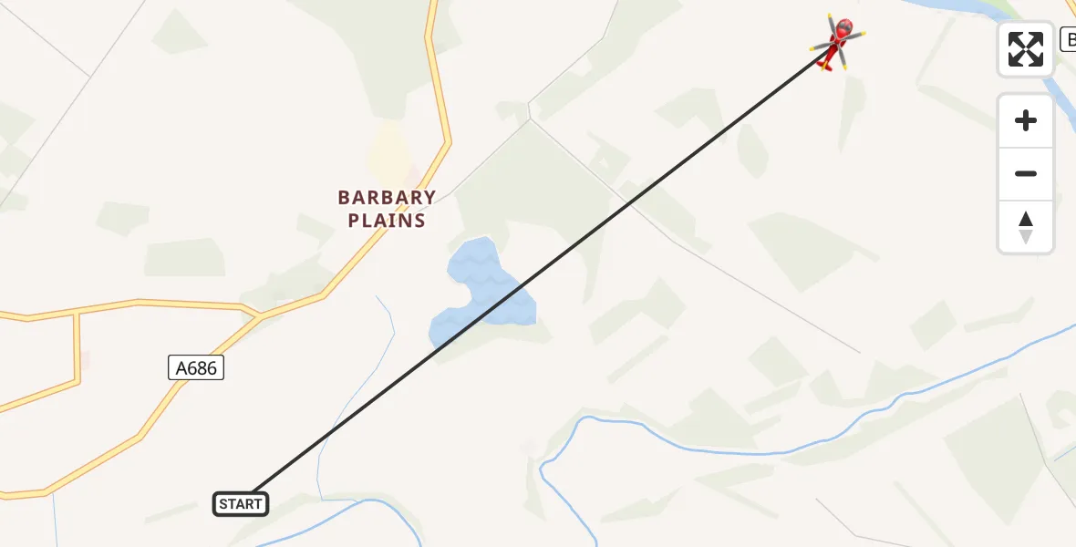 Flight route Air Ambulance Helicopter Penrith - Edenhall, 18 July 2026, 19:50