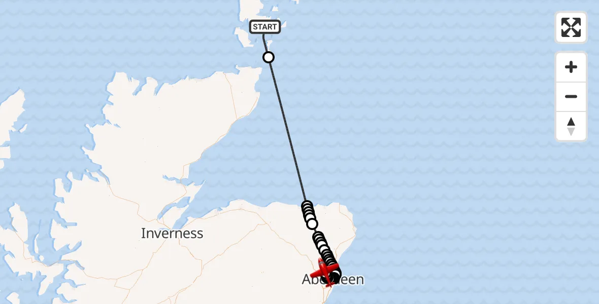 Flight route Air Ambulance Aircraft North Atlantic Ocean - Aberdeen International Airport, 18 July 2026, 20:14