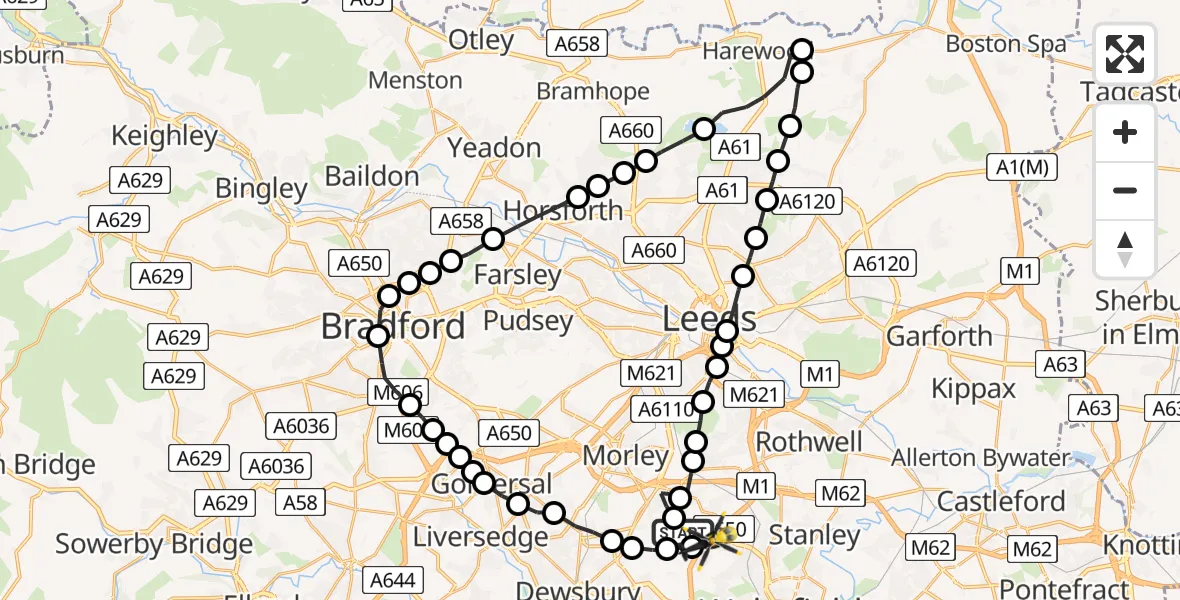Flight route Police Helicopter East Ardsley - East Ardsley, 18 July 2026, 20:47