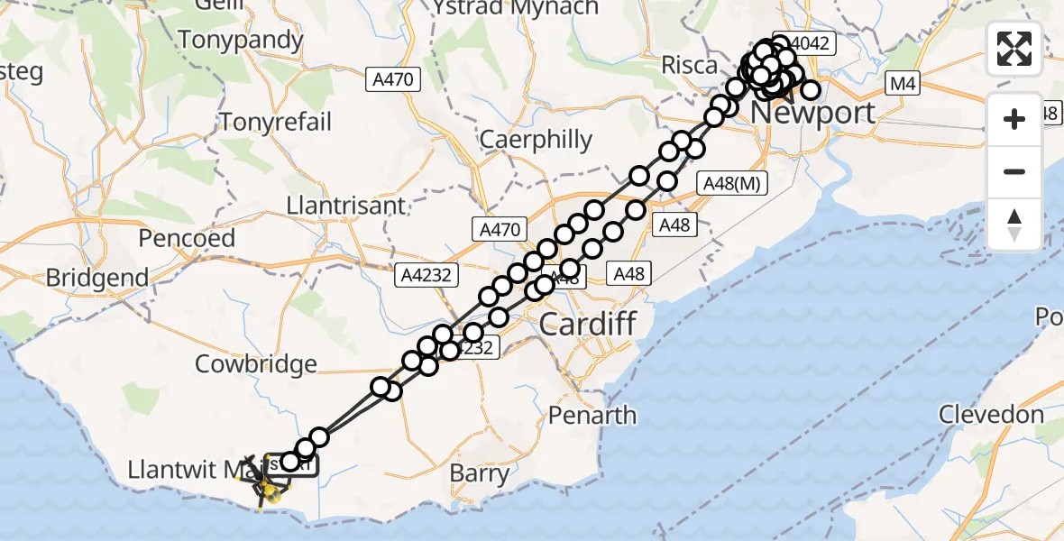 Flight route Police Helicopter MOD St Athan - MOD St Athan, 18 July 2026, 21:30