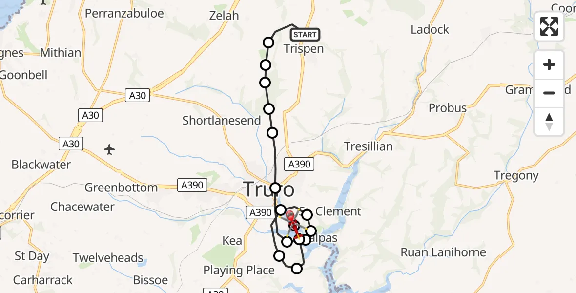 Flight route Air Ambulance Helicopter Trispen - St. Clement, 18 July 2026, 21:49