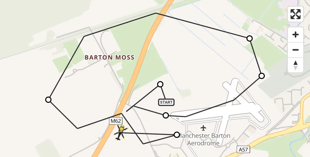 Flight route Police Helicopter Manchester Barton Aerodrome - Irlam, 18 July 2026, 21:53