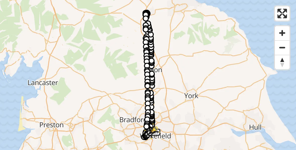 Flight route Police Helicopter Carr Gate - East Ardsley, 18 July 2026, 22:41