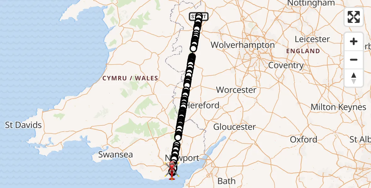 Flight route Air Ambulance Helicopter Sleap Airfield - Cardiff Heliport, 18 July 2026, 23:02