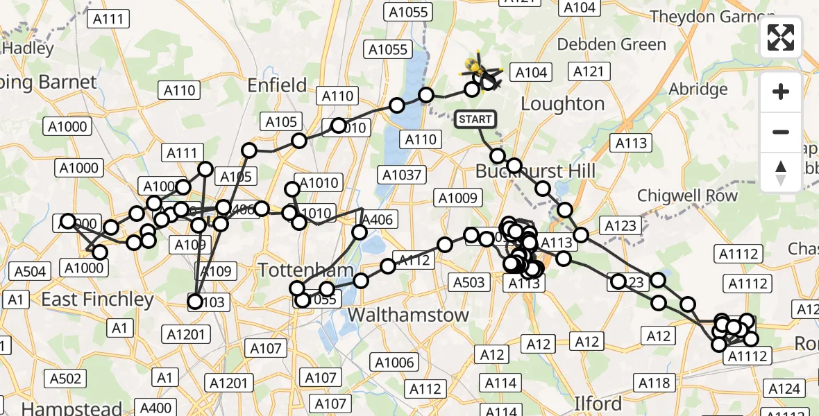 Flight route Police Helicopter Sewardstonebury - Metropolitan Police Air Support Unit Lippitts Hill, 18 July 2026, 23:26