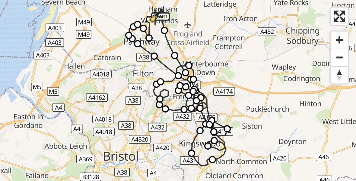 Flight route Police Helicopter Woodlands - Almondsbury Helicopter Base, 18 July 2026, 23:35