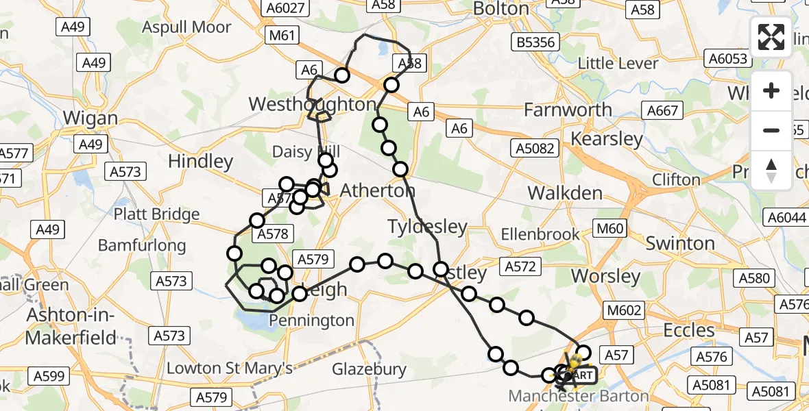 Flight route Police Helicopter Manchester Barton Aerodrome - Manchester Barton Aerodrome, 19 July 2026, 00:04