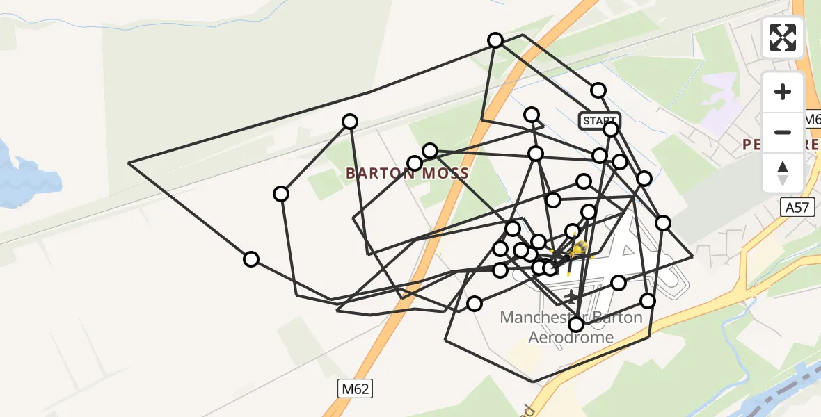 Flight route Police Helicopter Manchester Barton Aerodrome - Manchester Barton Aerodrome, 19 July 2026, 00:32