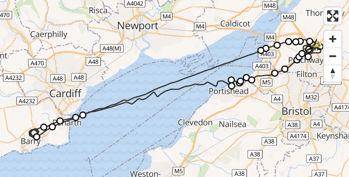 Flight route Police Helicopter Almondsbury Helicopter Base - Almondsbury Helicopter Base, 19 July 2026, 00:50