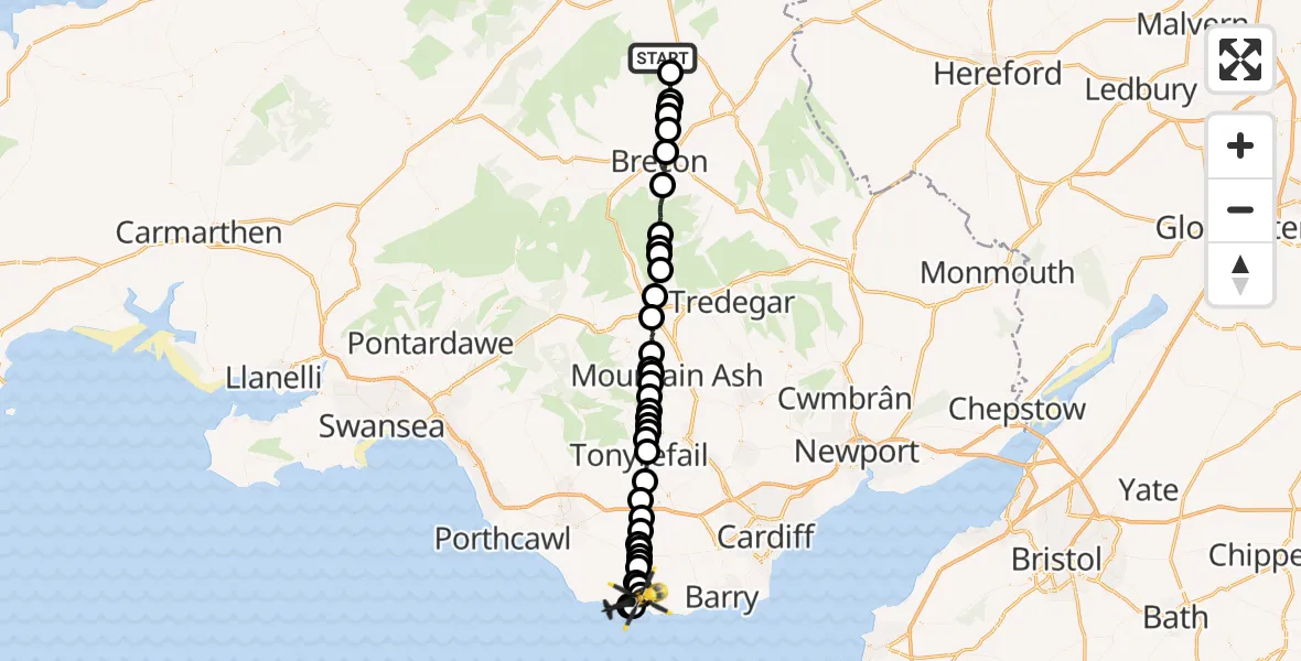 Flight route Police Helicopter Gwenddwr - MOD St Athan, 19 July 2026, 01:17