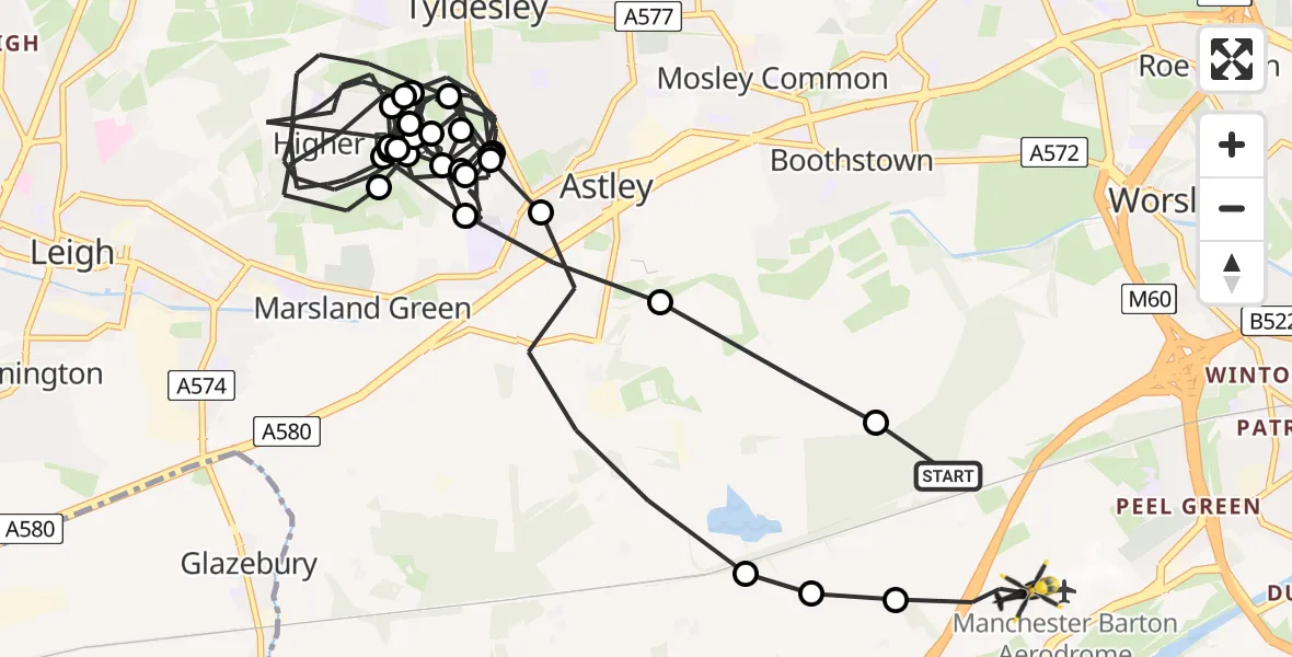 Flight route Police Helicopter Irlam - Manchester Barton Aerodrome, 19 July 2026, 07:22