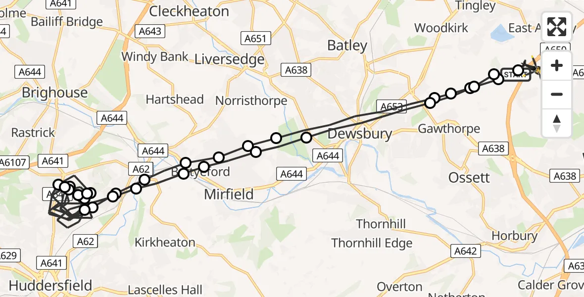 Flight route Police Helicopter East Ardsley - East Ardsley, 19 July 2026, 07:44