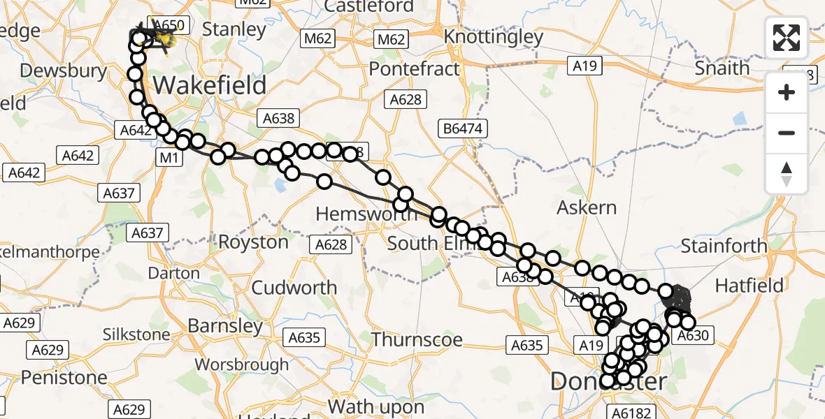 Flight route Police Helicopter East Ardsley - East Ardsley, 19 July 2026, 08:42
