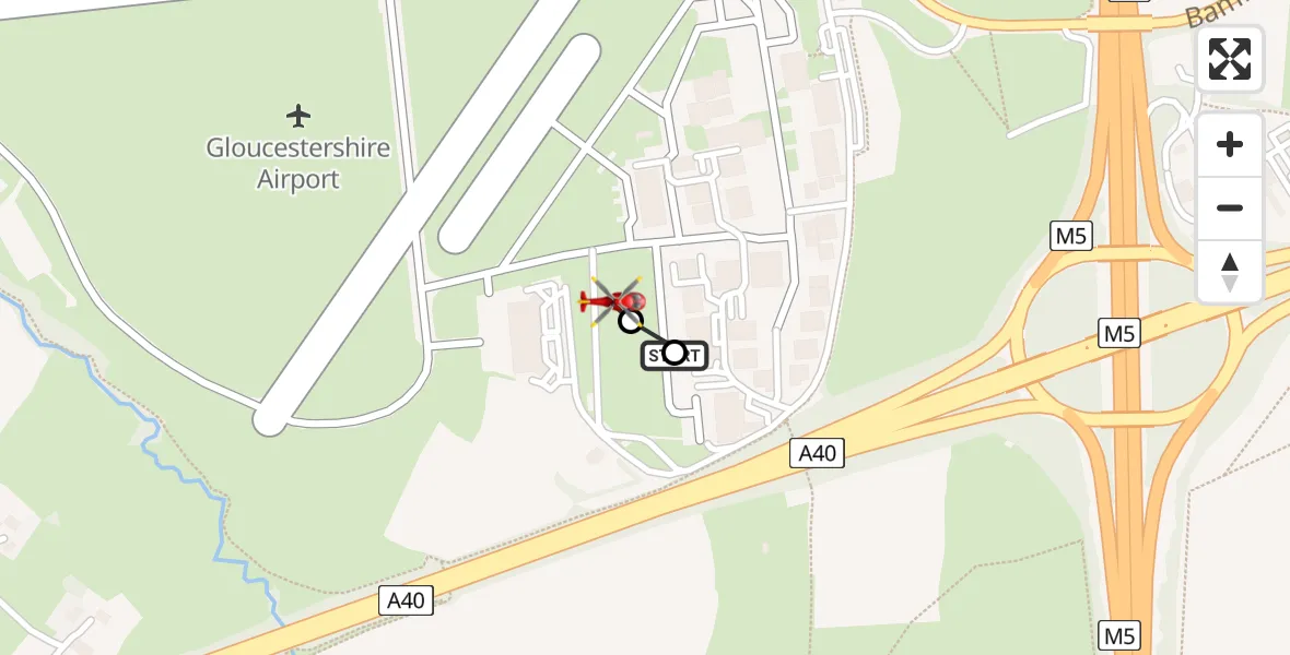 Flight route Air Ambulance Helicopter Gloucestershire Airport - Gloucestershire Airport, 19 July 2026, 08:51