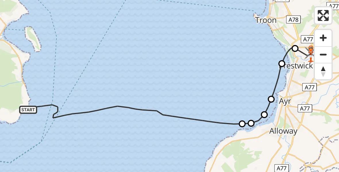 Flight route Coastguard Helicopter Inner Seas - Glasgow Prestwick Airport, 19 July 2026, 09:47