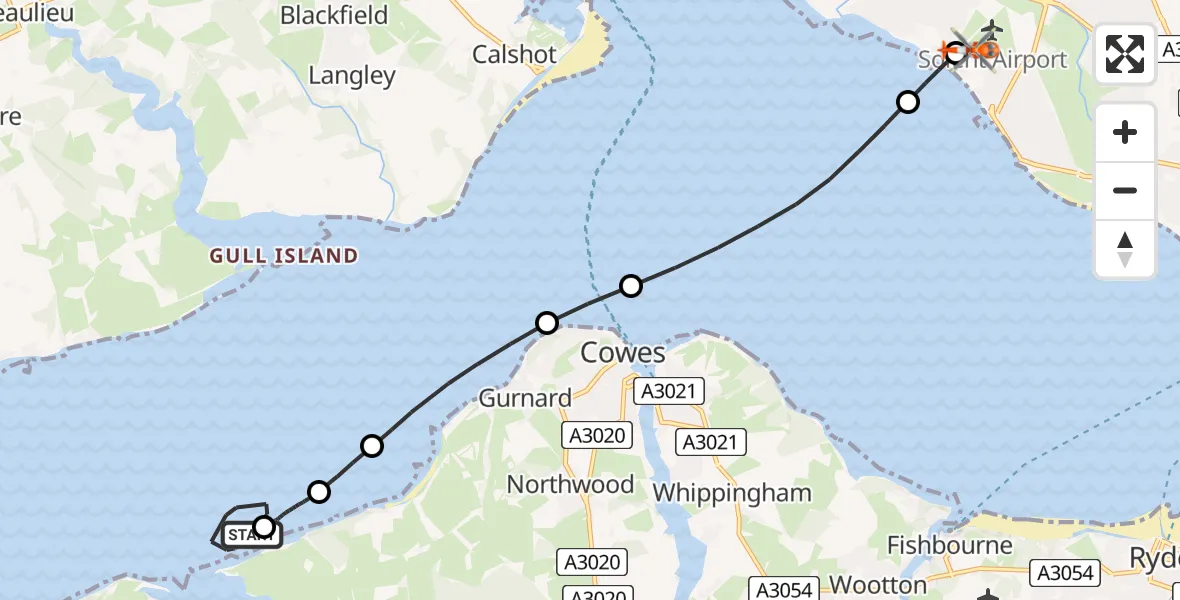 Flight route Coastguard Helicopter Newtown - Solent Airport, 19 July 2026, 10:02