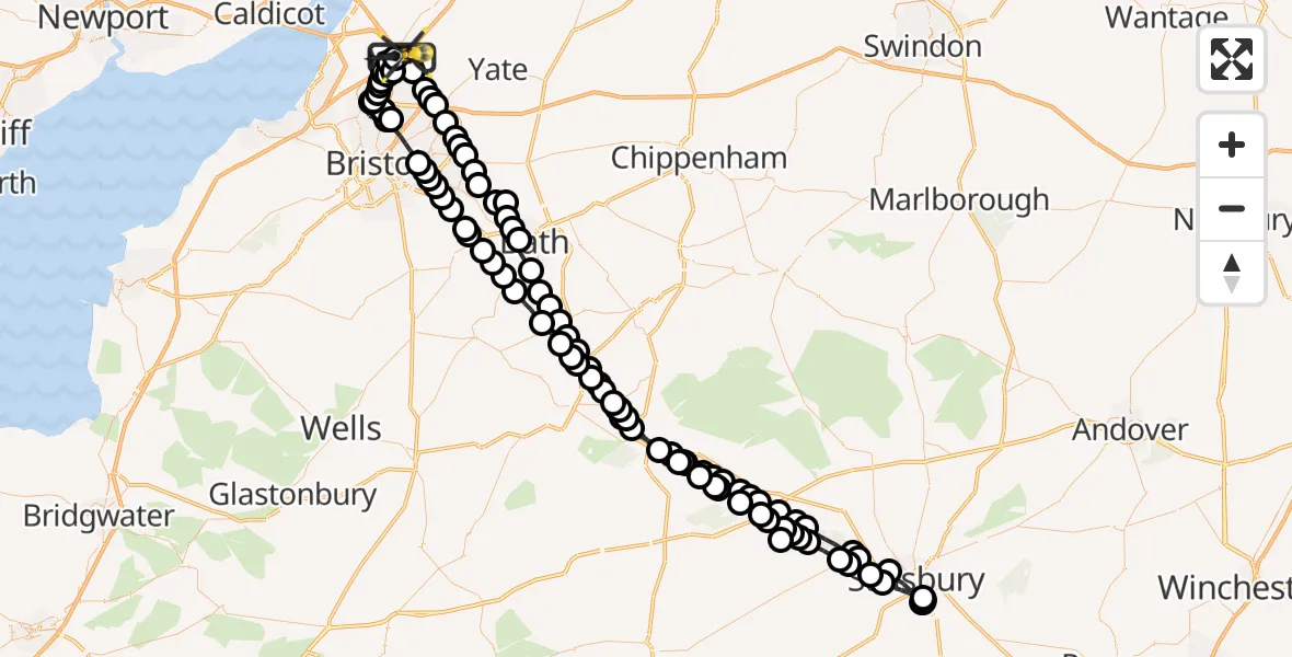 Flight route Police Helicopter Almondsbury Helicopter Base - Almondsbury Helicopter Base, 19 July 2026, 10:56