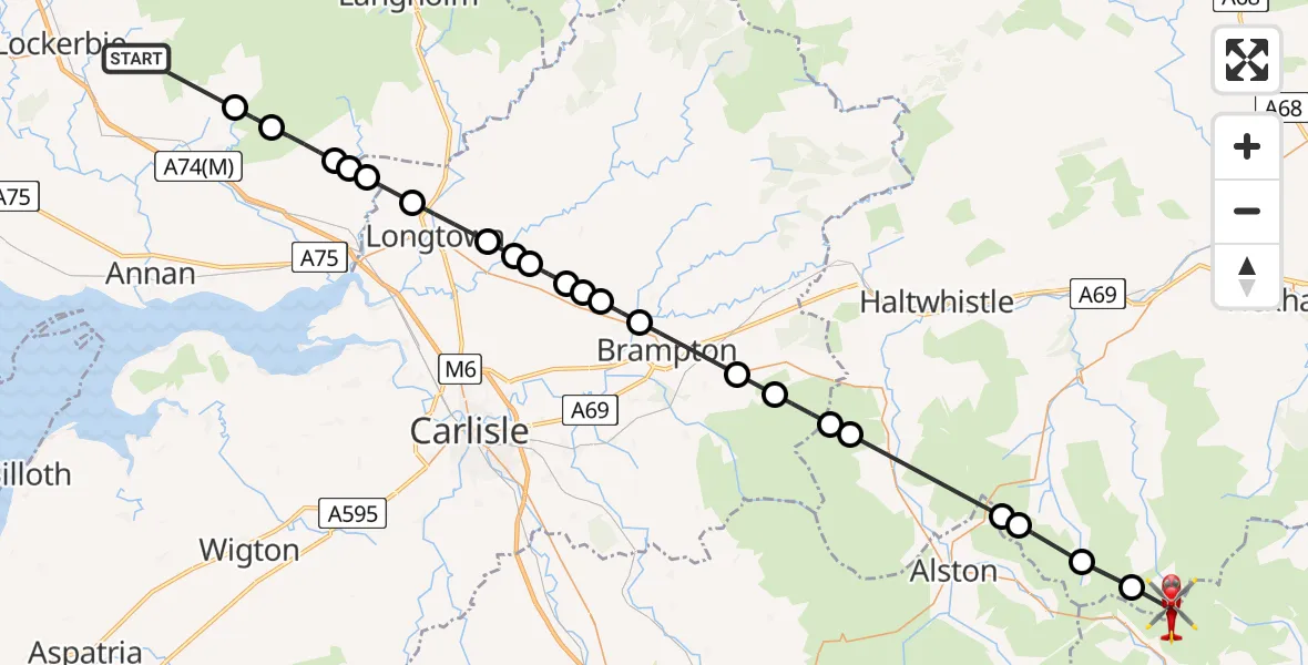Flight route Air Ambulance Helicopter Dumfries and Galloway - Allenheads, 19 July 2026, 11:00
